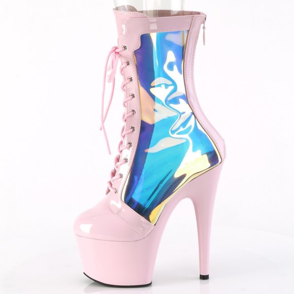 Platform Holographic High Heel Lace Up Ankle Boots